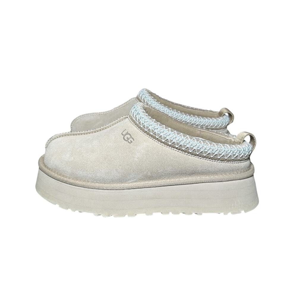 UGG Tazz II Sand Suede Shearling Platform Slippers Women's Size 8 - Picture 1 of 7